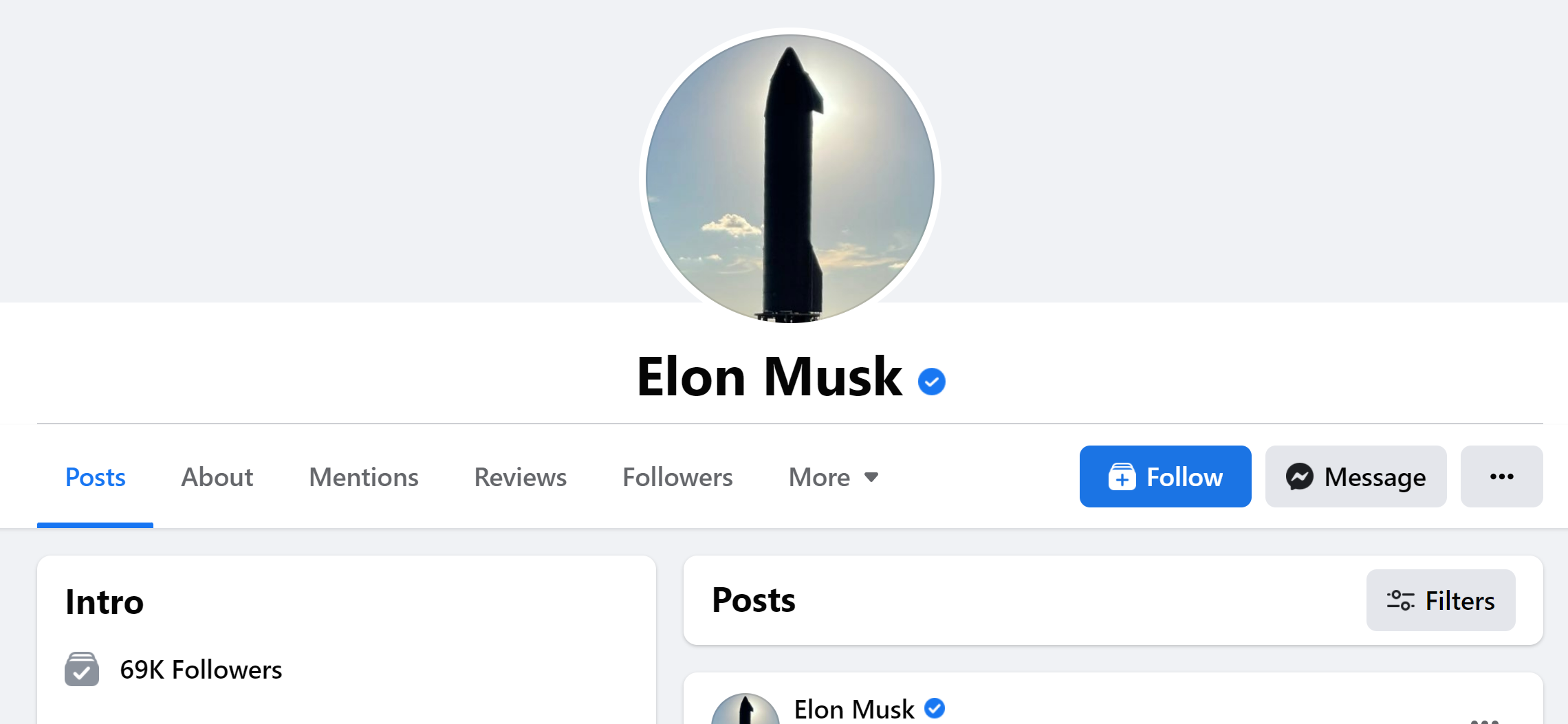 Elon Musk Facebook Page