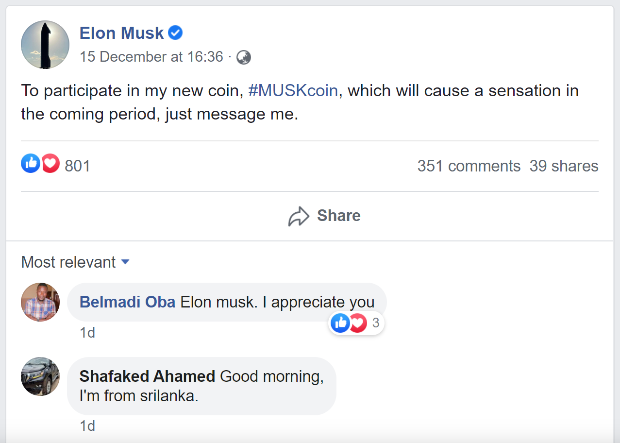 Elon Musk - Facebook Post