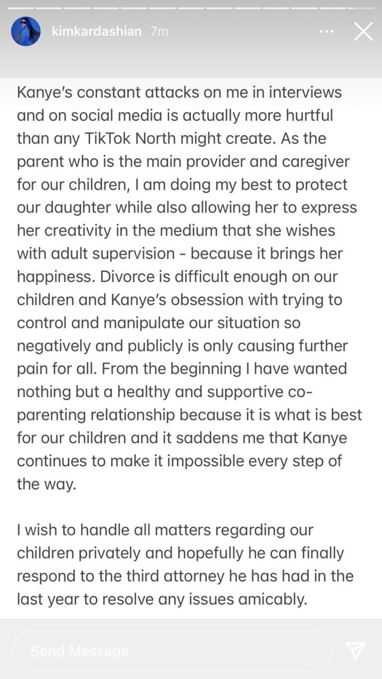 Kim Kardashian instagram story for Kanye West